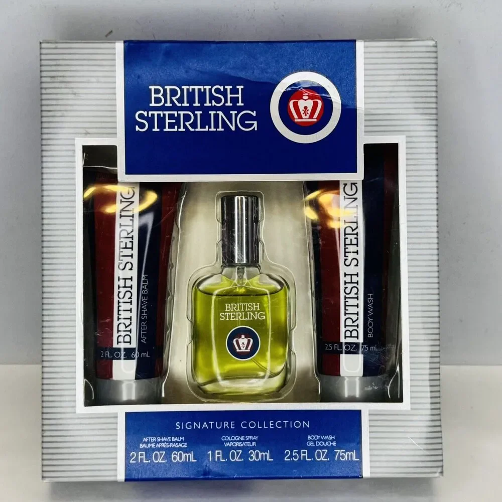 British Sterling Signature Collection 3 Piece Gift Set Cologne After Shave‎ Wash